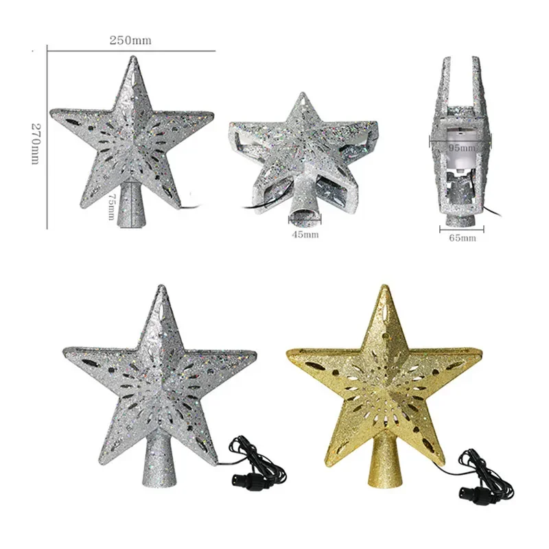3D Hollow Star albero di natale Topper LED fiocco di neve proiettore luci decorazione LED albero Top stella lampada di proiezione lampada di natale