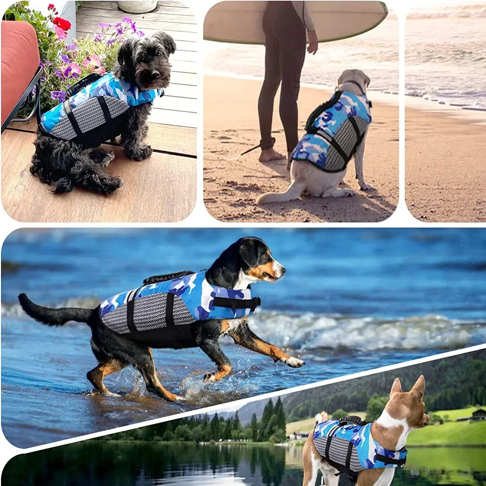 Dog Life Vest Pet Life Preserve Jacket For Swimming Boating Camouflage Dog Lifevest Reflective Dog  Vest Lifesavers Pool Floats