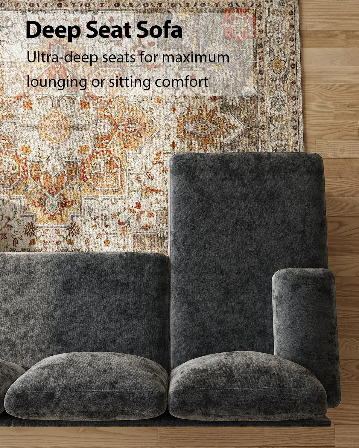 U-Shaped Sectional Couches for Living Room | Chenille Sofa with Double Chaise | 112 Inch Dark Grey Sectionals Couch, Customized
