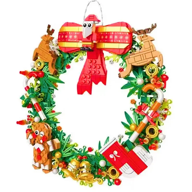 Christmas Wreath Building Blocks kit Eucalyptus Wreath Decorated House Model for Xmas, Toys Gift for 8+ Kids Adults
