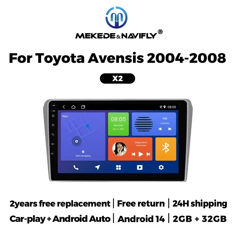 

2 Din Android 14 Car Radio for Toyota Avensis T25 2002-2008 Carplay Auto 9" Stereo Multimedia Video Player Navigation Head Unit