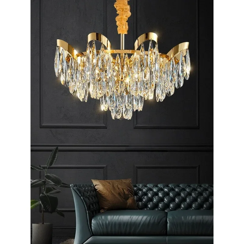 

Dimmable Lights LED Ceiling Chandelier 2023 New Luxury Gold Hanging Lamps Crystal Home Decor Luminaria for Dining Table