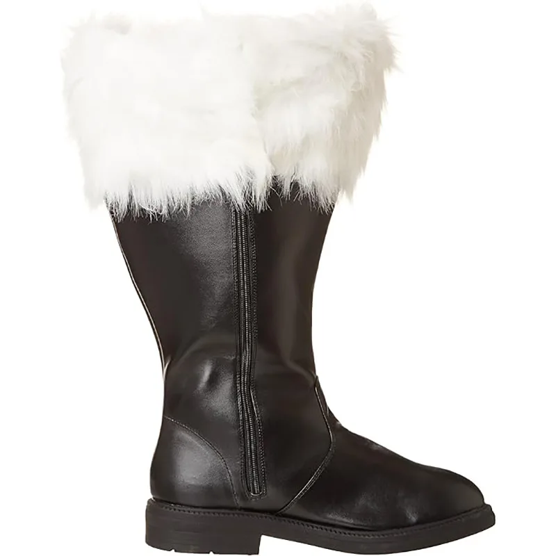 Weihnachtsmann-Kostümstiefel, weiße Plüschmanschette, Lederstiefel, rot-schwarz, für Weihnachtsfeier, Halloween, Feiertagsveranstaltungen, Kostüm-Schuhe – Detail 7