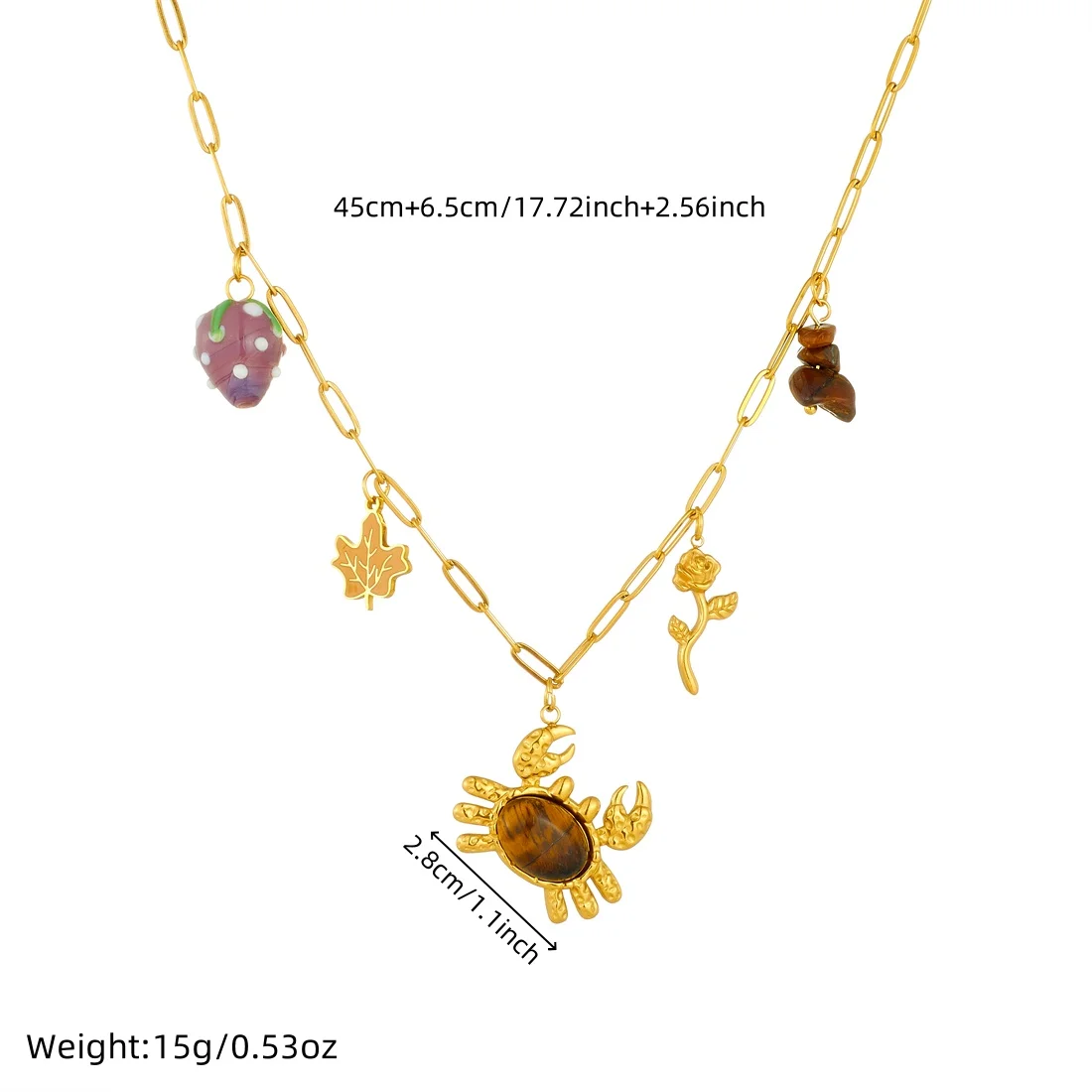 DIEYURO 316L Stainless Steel Amber Stone Inlay Crab Maple Leaf Rose Conch Pendant Necklace For Women New Fashion Clavicle Chain