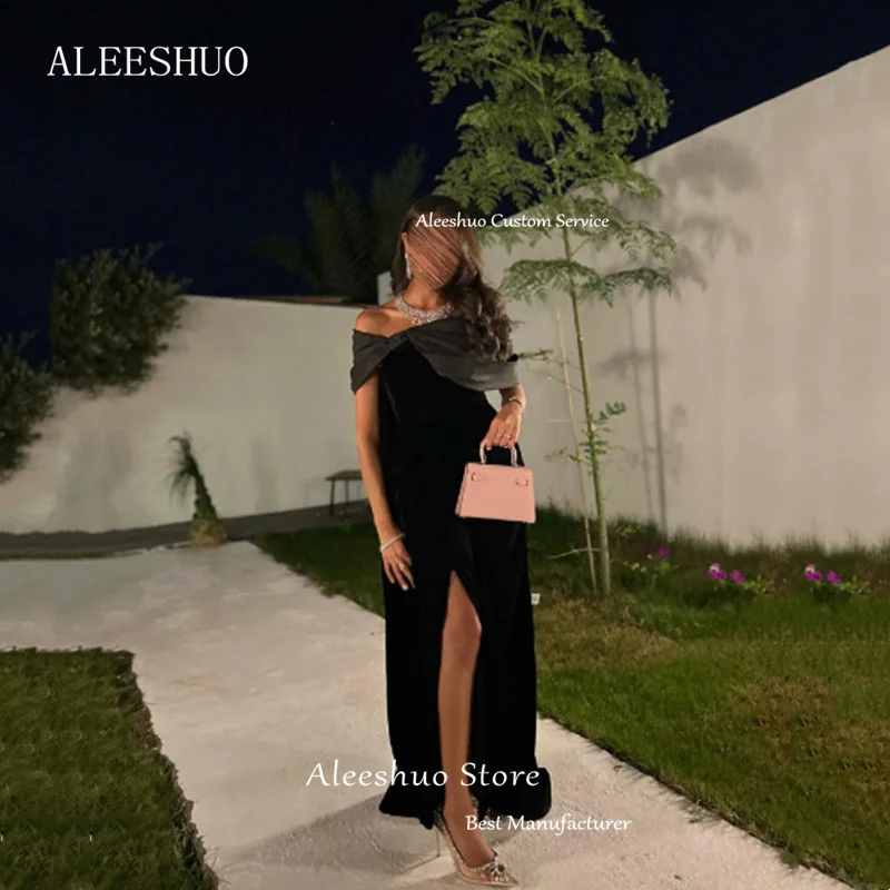 Arabic Dubai Elegant Black Satin Mermaid Prom Gowns Sleeveless Sexy Boat Neck Pleat Customized High Side Slit Floor-Length 2025