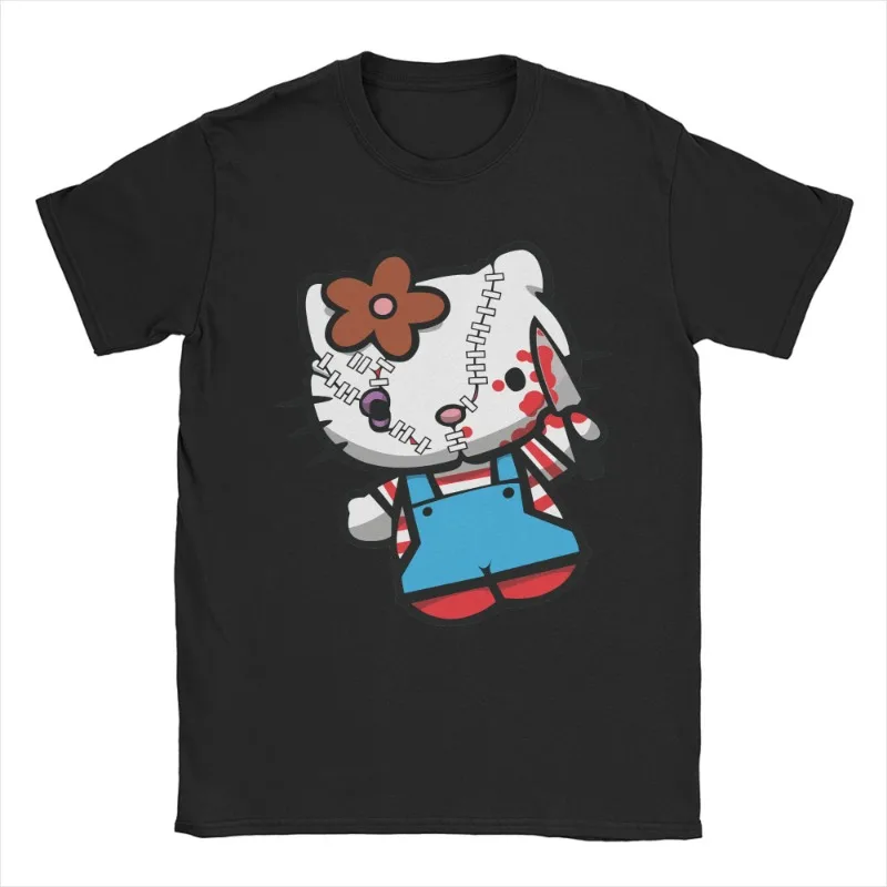 المرأة مرحبا كيتي تشاكي تي شيرت قطنية عالية الجودة رواية قصيرة الأكمام الجولة الرقبة المألوف تي شيرت على طراز هاراجوكو حجم كبير تي شيرت