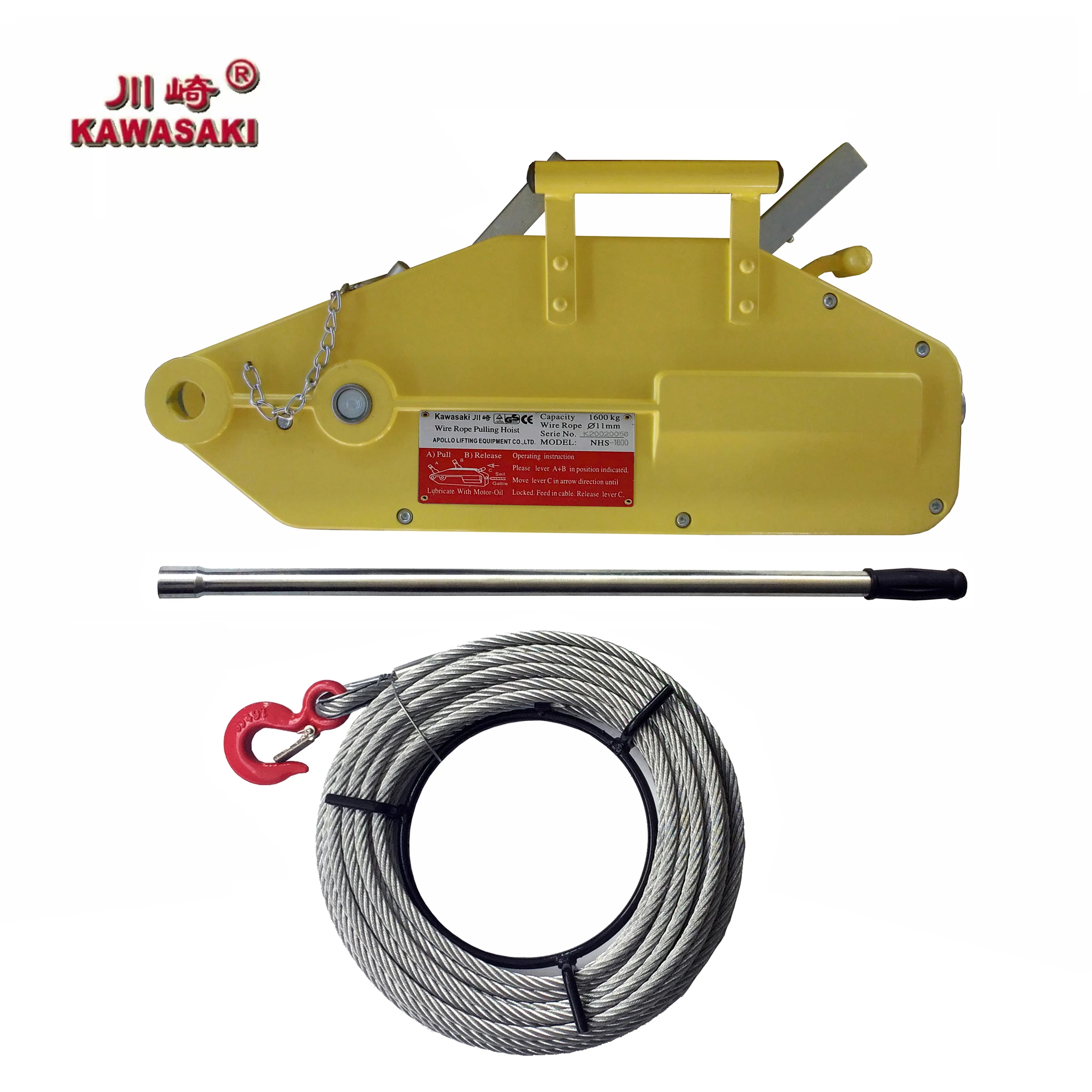 

Kawasaki 1.6 Ton 3.2 Ton 5.4 Ton Manual Wire Rope Pulling Hoist Tirfor Hand Wire Rope Winch Wire Rope Lever Hoist for Lifting