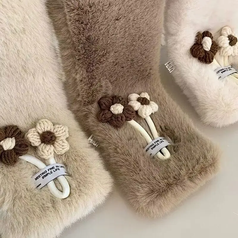 وشاح زهرة لطيف للنساء الشتاء رقيق الفراء الصليب الأوشحة بلون أفخم الدافئة منديل الفتيات الرقبة أدفأ