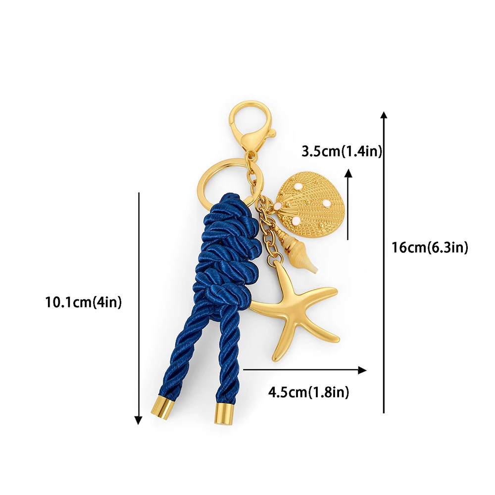 Starfish Gold Bag Charm Keychain for Women Beach Ocean Shell Braided Rope Purse Charms Fashion Bags Handbag Pendant Accessories