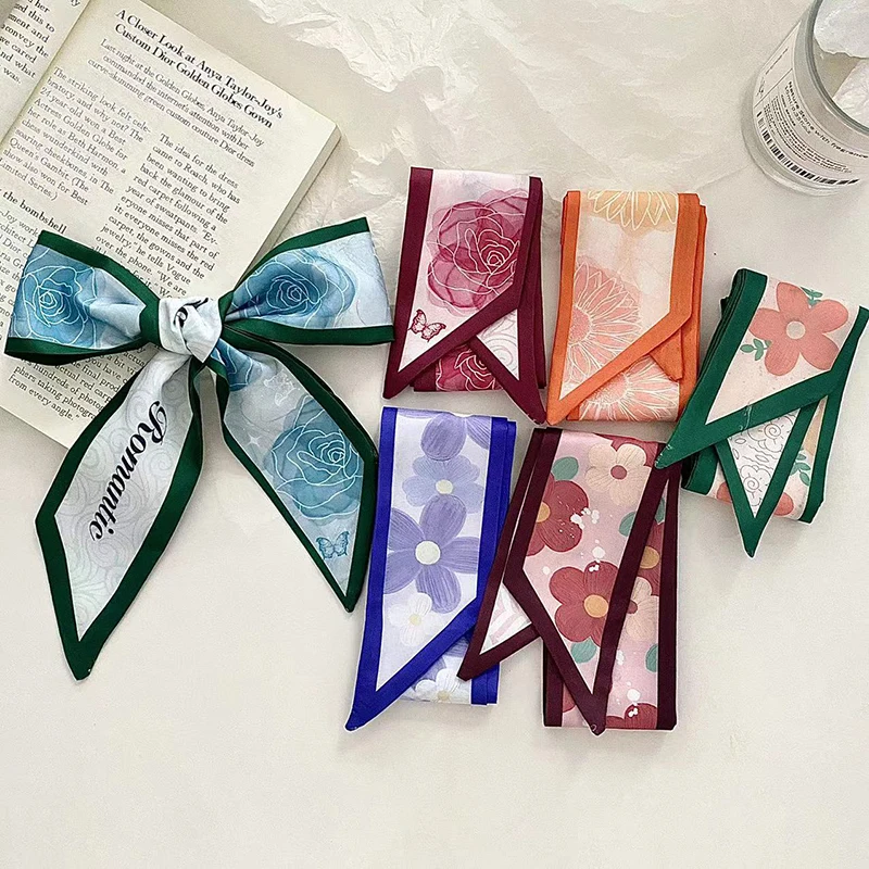 

Luxary Brand Design Flower Print Silk Scarf for Women Fashion Hair Headband Foulard Lady Skinny Bag Scarves Neckerchief Tie