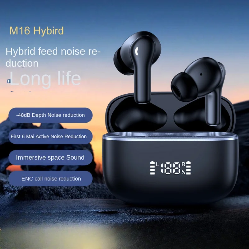 M1 6ANC ENC Six Wheat Active Noise-Reduction Bluetooth Headset Mixed Feed Intelligent Digital Display Ultra-Long Life Battery