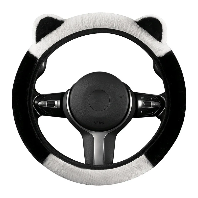 Winter warm steering wheel cover plush non-slip non-linting handle cover ear cold-proof steering wheel cover warm plush handle