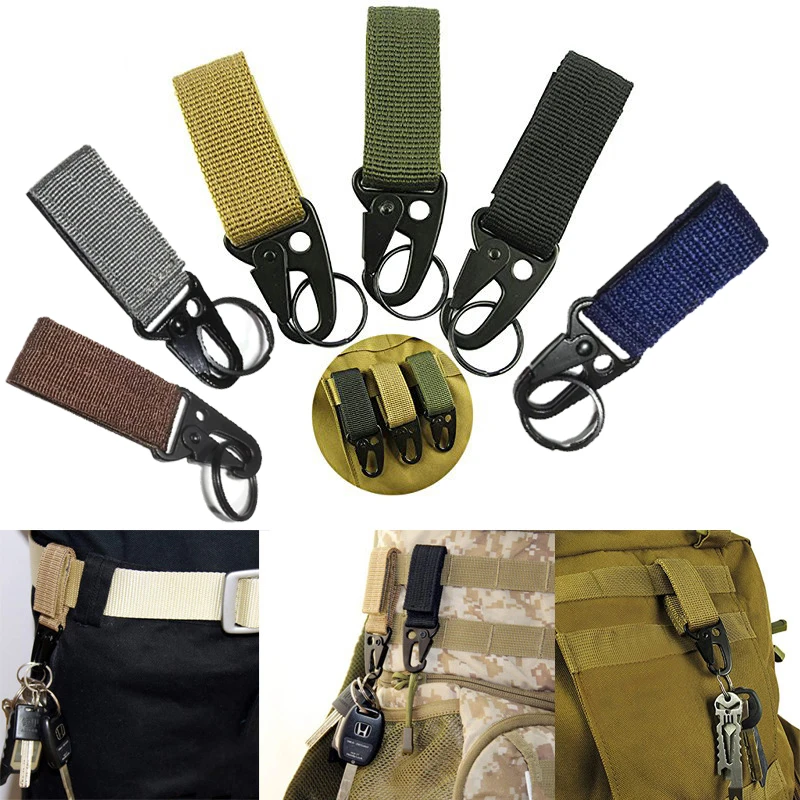 Military Tactical Hanging Key Hook Clip Clamp Buckle Nylon Webbing Molle Belt Carabiner Outdoor Strap Climbing Accessories