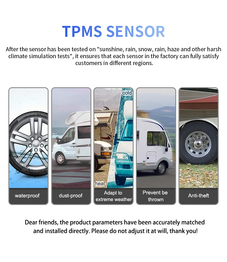 Solar Car Wireless Tire Pressure Monitoring System TPMS With 6 External Sensors LCD Display Accurate Measurement Data