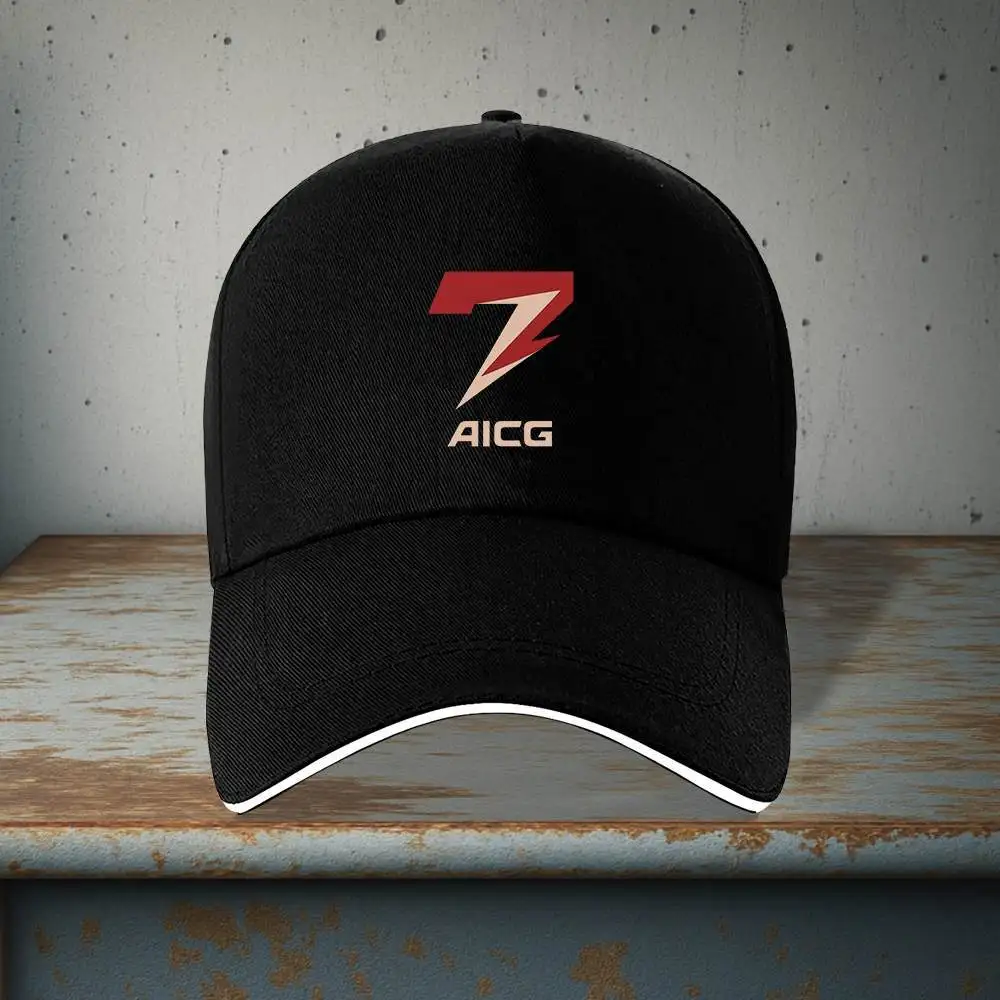 2026 AICG Adjustable Trucker Hat - Lightweight Breathable Baseball Cap with Red & Beige Logo, Unisex Sporty Design for Men & Wom