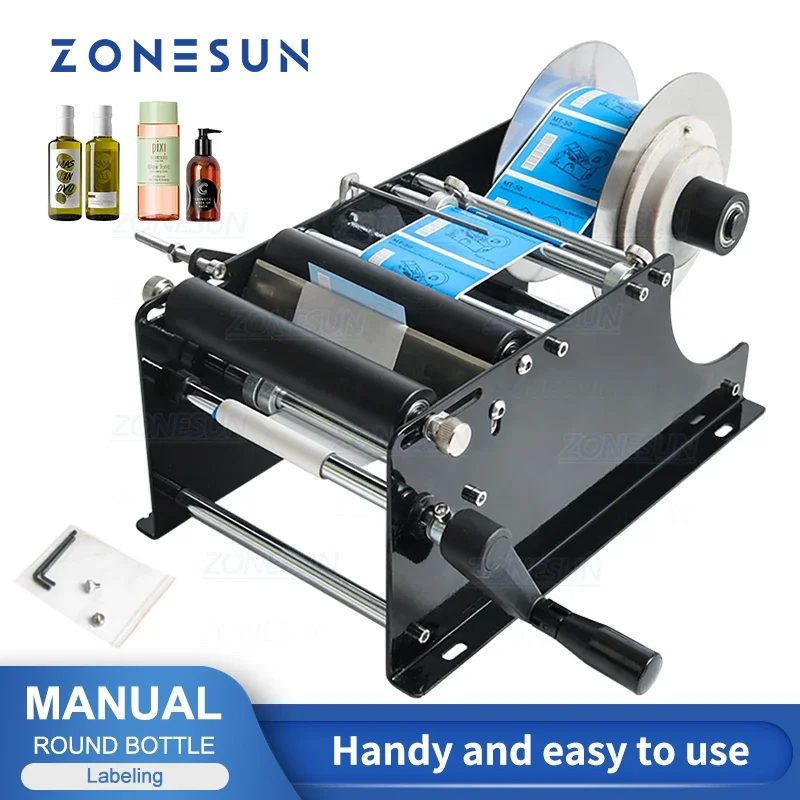 ZONESUN ZS-50 Manual Handy Round Bottle Labeling Machine Labeler Labeling Sticker Machine Label Applicator PET Pastic Bottle