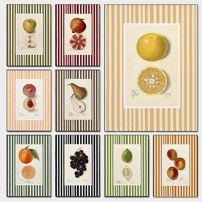 Pósteres de Frutas para Cocina Estilo Moderno, Impresiones de Naranja, Uva y Melocotón Frescos, Cuadros en Lienzo, Arte de Pared, Decoración para Sala de Estar