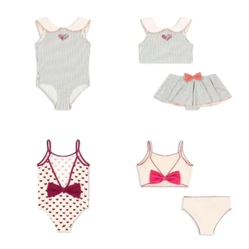 Costumi da bagno per ragazza Costume da bagno a maniche lunghe a righe con fiocco Costumi da bagno per neonate Pantaloncini da spiaggia Costumi da bagno per protezione solare per le vacanze dei bambini
