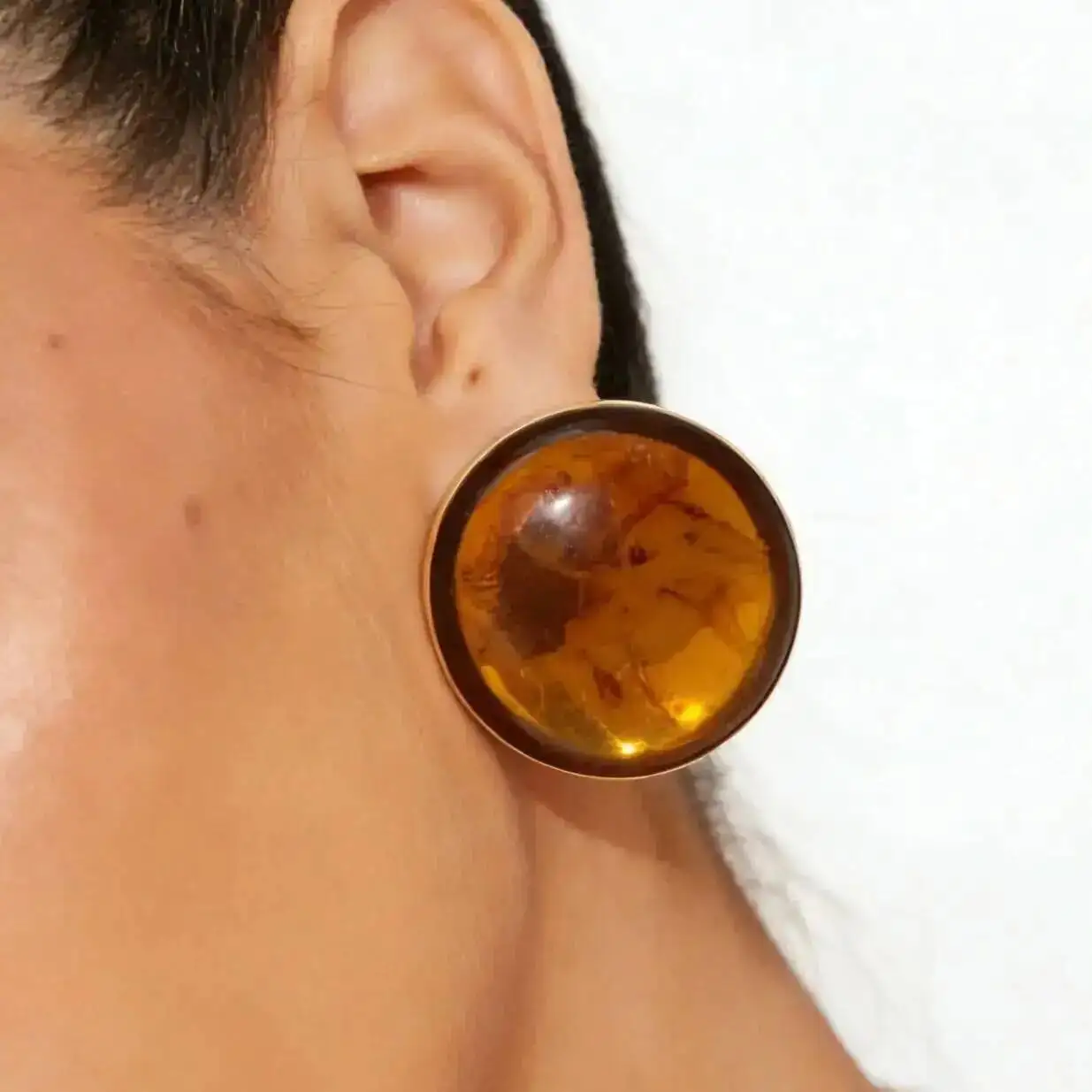 Salircon Retro Gradient Resin Geometric Stud Earrings Fashion Simple Caramel-Colored Round Piercing Ear Accessories Jewelry New
