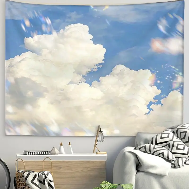 VIKAMA Seaside Beach Landscape Tapestry, HD Wear-Resistant Background Cloth for Coastal Living Room Decoration