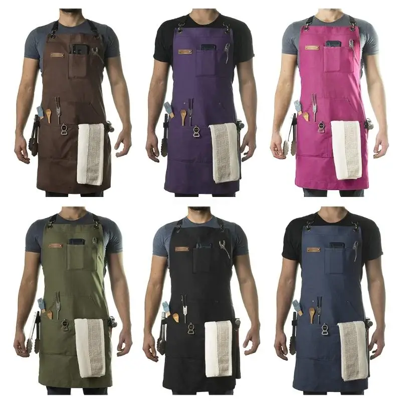 

Multi Pocket Canvas Work Apron, Adjustable Back for Men and Women Dropship