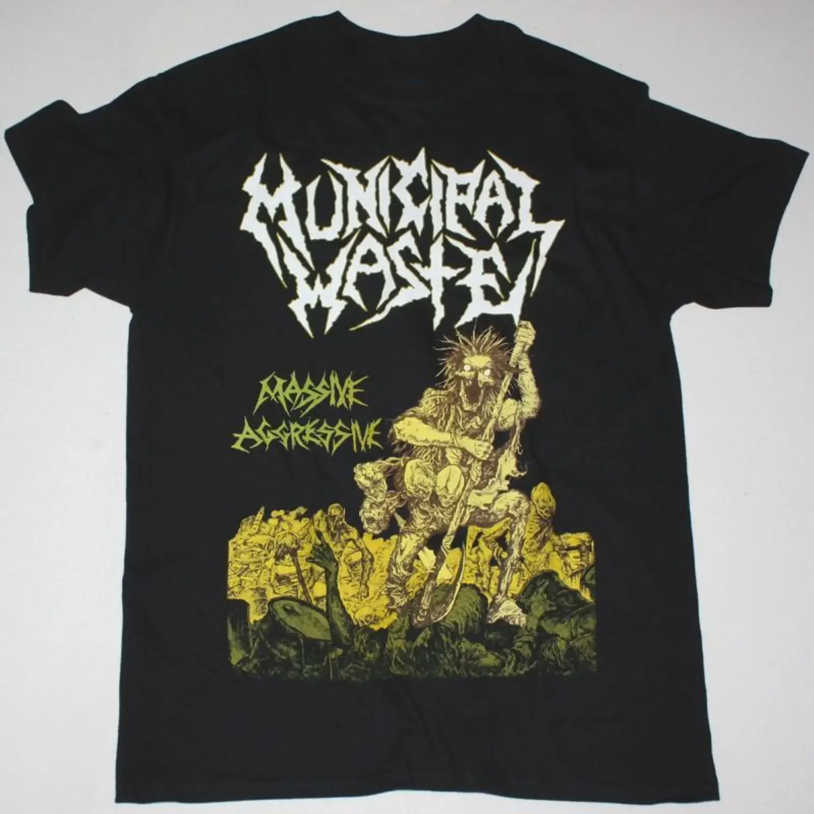 MUNICIPAL WASTE MASSIVE AGGRESSIVE 2009 NEW BLACK T SHIRT MO463 vintage Washed streetwear Soft Unisex Breathable Slightly