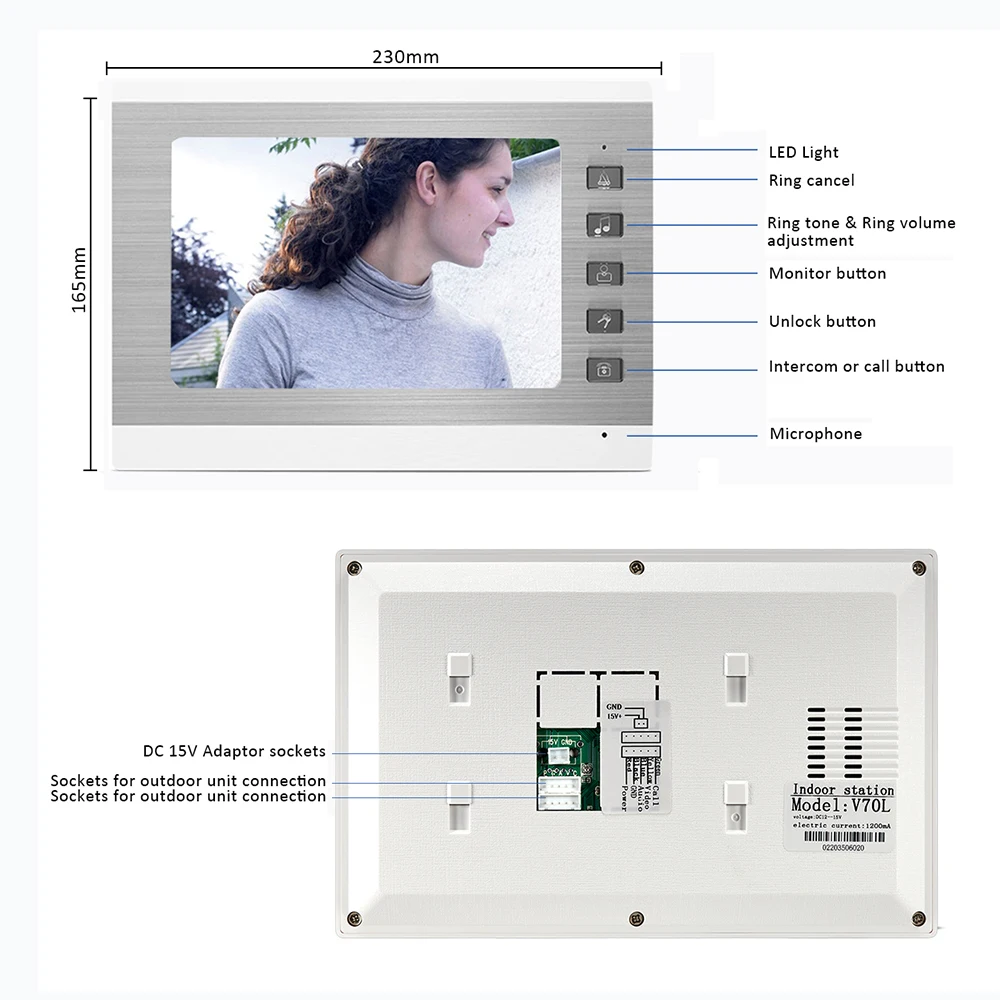 Wired Video door phone Intercom System with 7''Inch Color Monitor Kit Doorbell With Waterproof Outdoor IR Camera Home Security