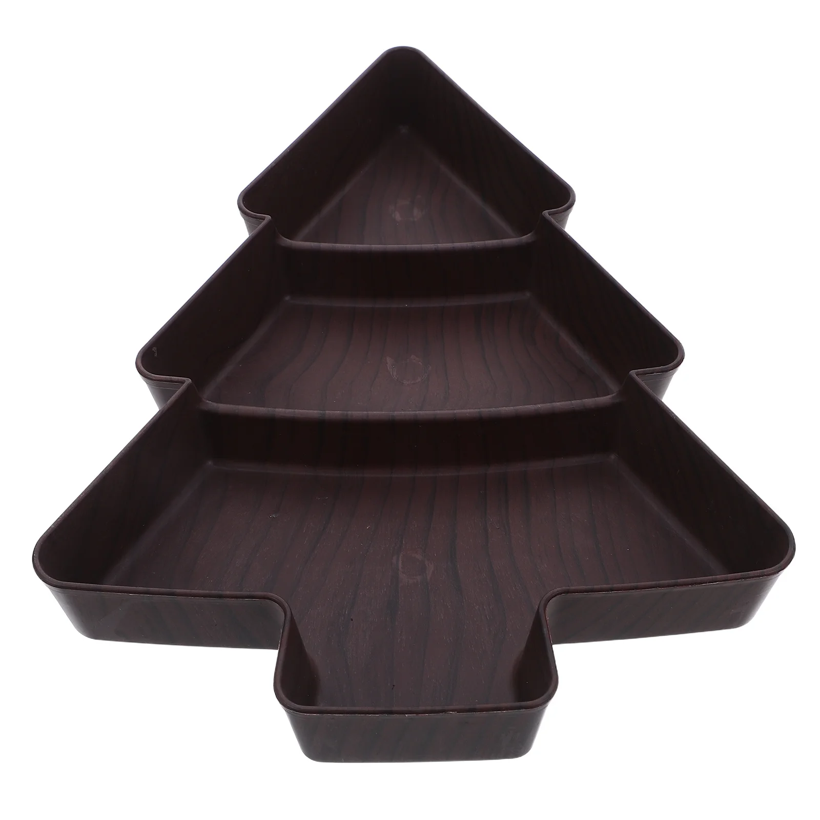 

Divided Christmas Tree Platter Rustic Wood Texture Snack Tray for Candy Nuts Cheese Holiday Party Serving Dish Decorative