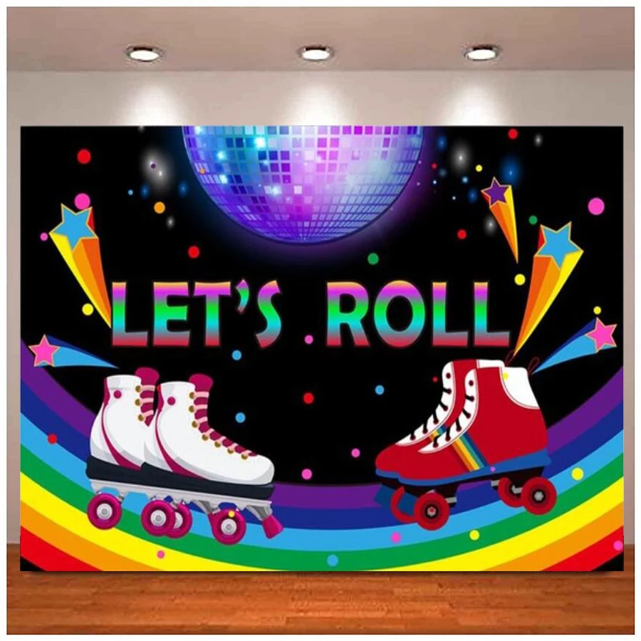 

Photography Backdrop Neon Roller Skate Theme Background Pink Non-slip Birthday Party Decoration Come Roll Glow Skate Banner