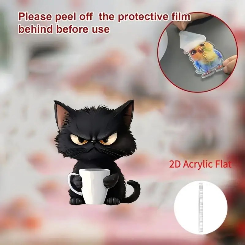 6XDF 2D Black Cats Design Acrylic Rings Pendant For Key Backpacks And Suitcases Feature Scratch Resistant Surfaces