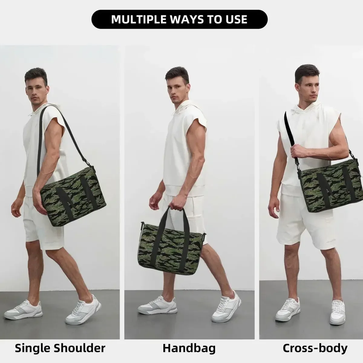 Tiger Stripe Camouflage Military Camo Beach Travel Bag Large Capacity Tote Bags For Gym Yoga Women Shopping Duffle Shoulder Bag
