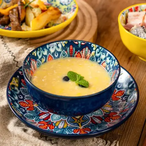 सिरेमिक टेबलवेयर सेट तीन-टुकड़ा घरेलू चावल का कटोरा प्लेट चम्मच सेट रेस्तरां हॉट पॉट बारबेक्यू शॉप वाणिज्यिक 8 best sales डिनरवेयर सेट - №3