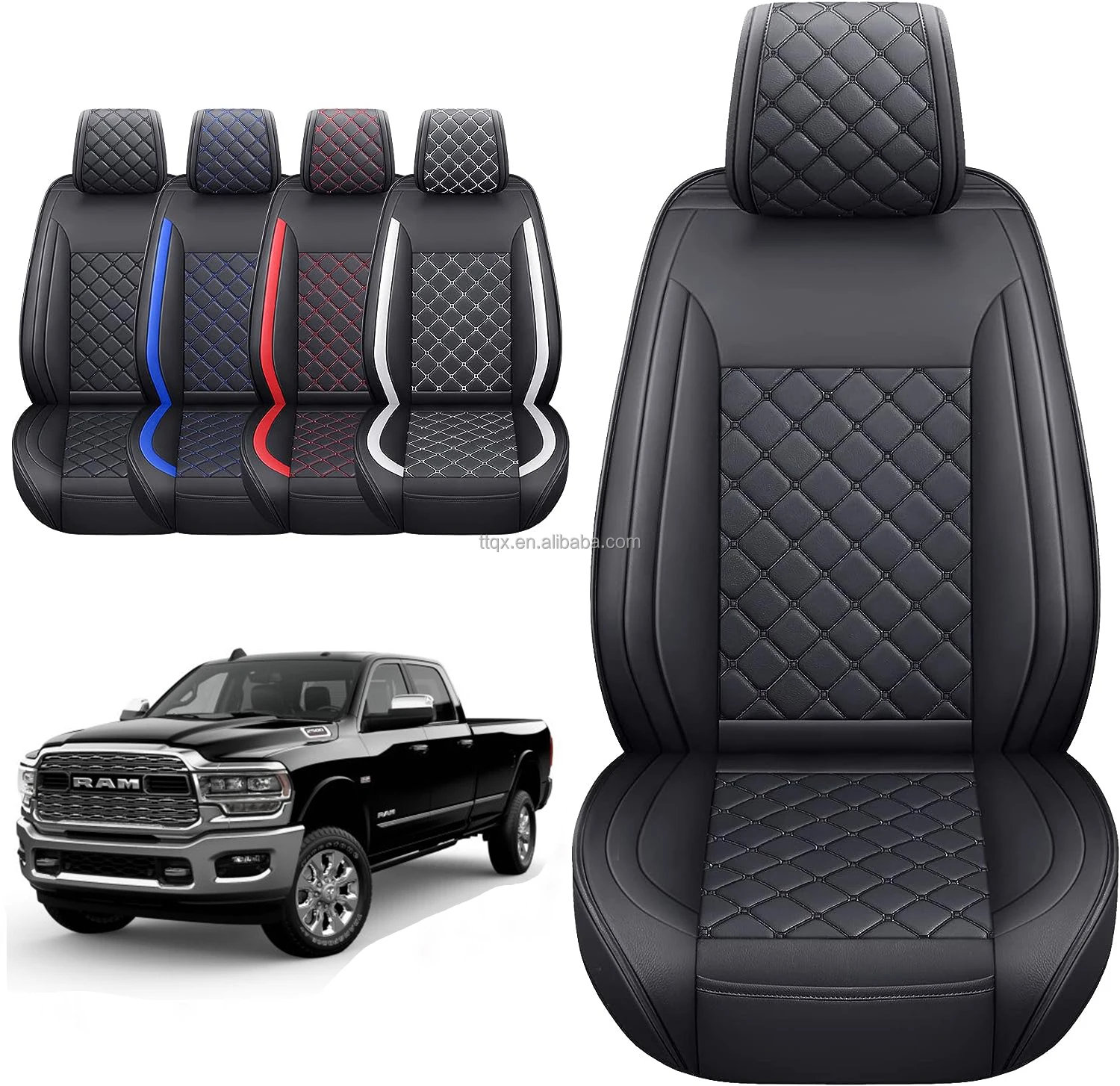 

Car Seat Covers For 2009-2024 Dodge Ram 1500 Full Set Luxury Leather Customized Car Accessories Car Seat Protector Leather