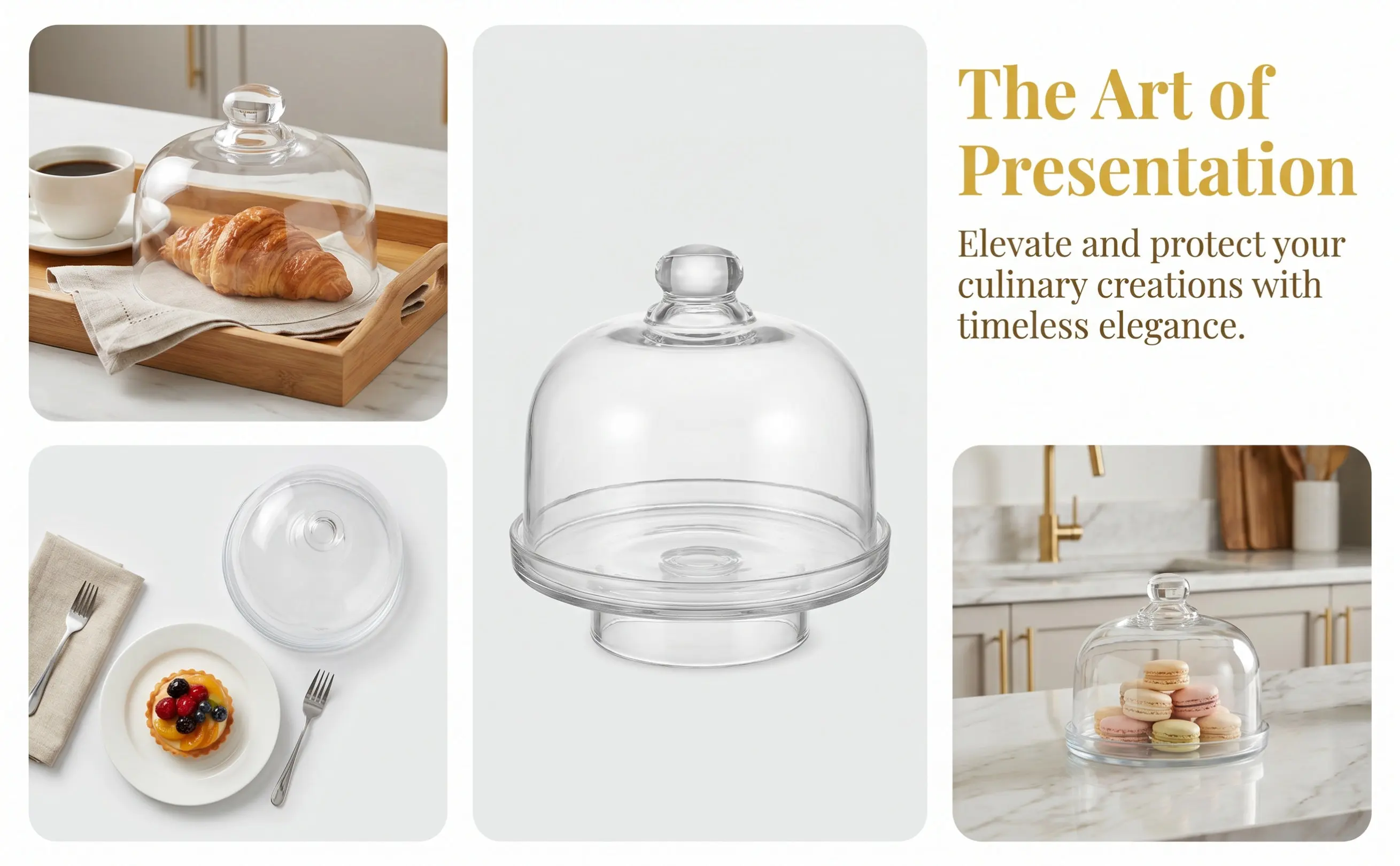 Human Ergonomic Handle Glass Cake Cover Transparent Dessert Protective Cover for Home Kitchen Party Banquet Food Display