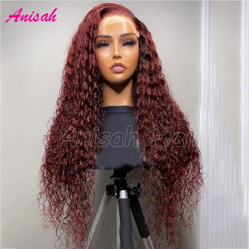 

99j Burgundy Lace Front Human Hair Wig Water Wave Wigs Human Hair Pre Plucked 13x4 13x6 Hd Transparent Lace Frontal Wigs