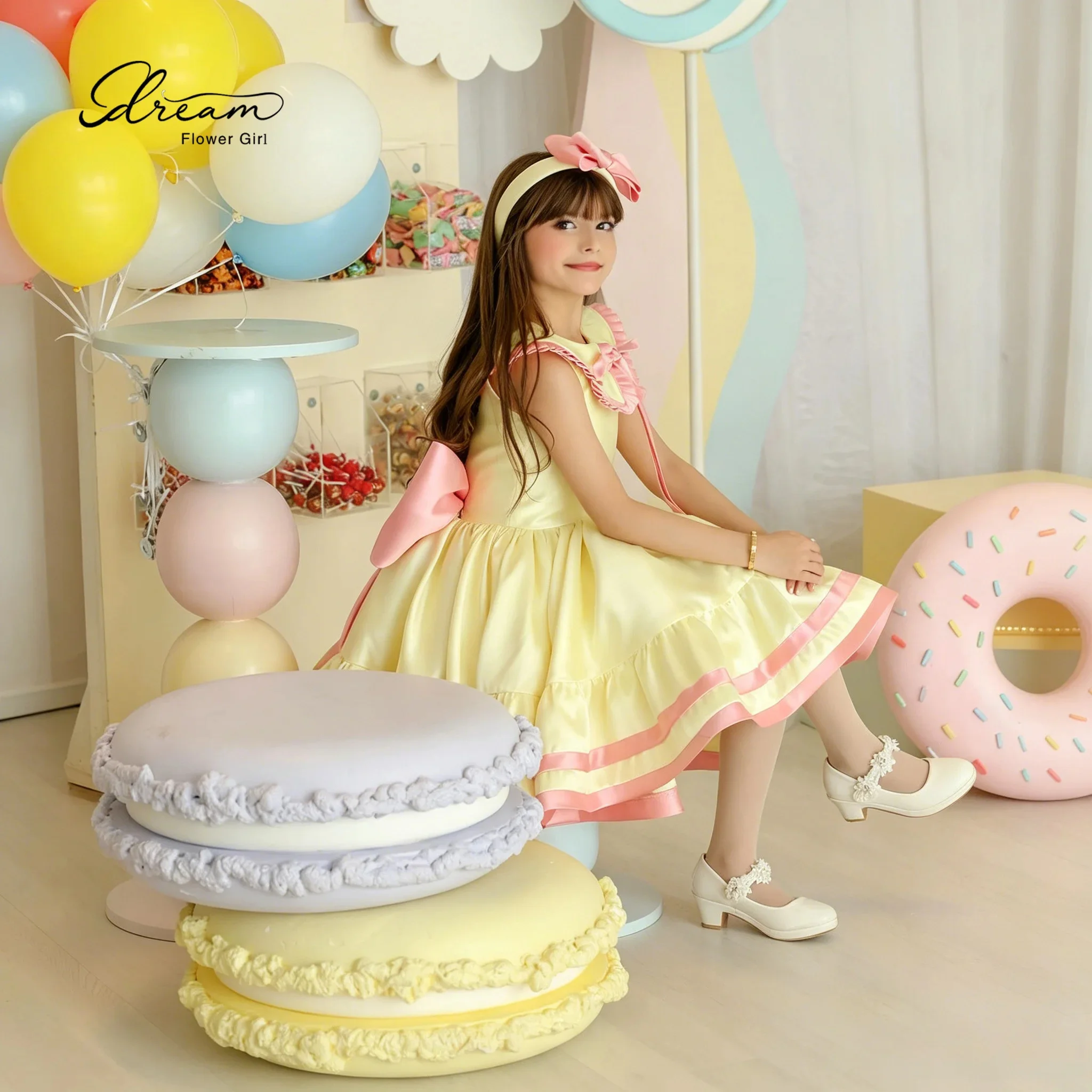 Embroidery Yellow Dress - Vestidos de satén amarillo para niñas