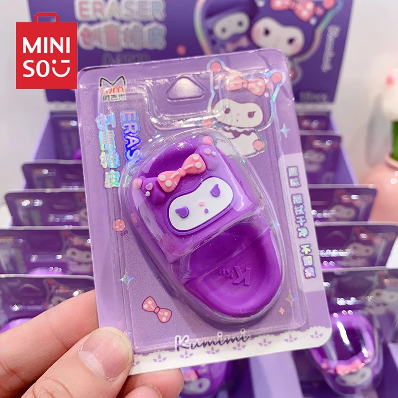 Miniso Kuromi Slippers Eraser Sanrio Kawaii Cartoon Figures Stationery 3D Rubbers School Student Novelty Gift Children Girl Toys