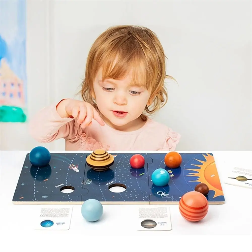 3D Wooden Solar System Puzzle Toy Eight Planets Universe Cognition Planets Matching Board Early Education Solar System Model