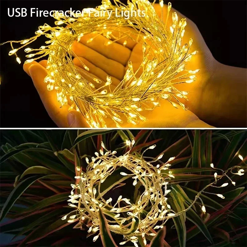 Christmas Tree Copper Wire Firecracker Light String USB Power Supply Warm /White/Colorful Small Colored LED Decorative Light