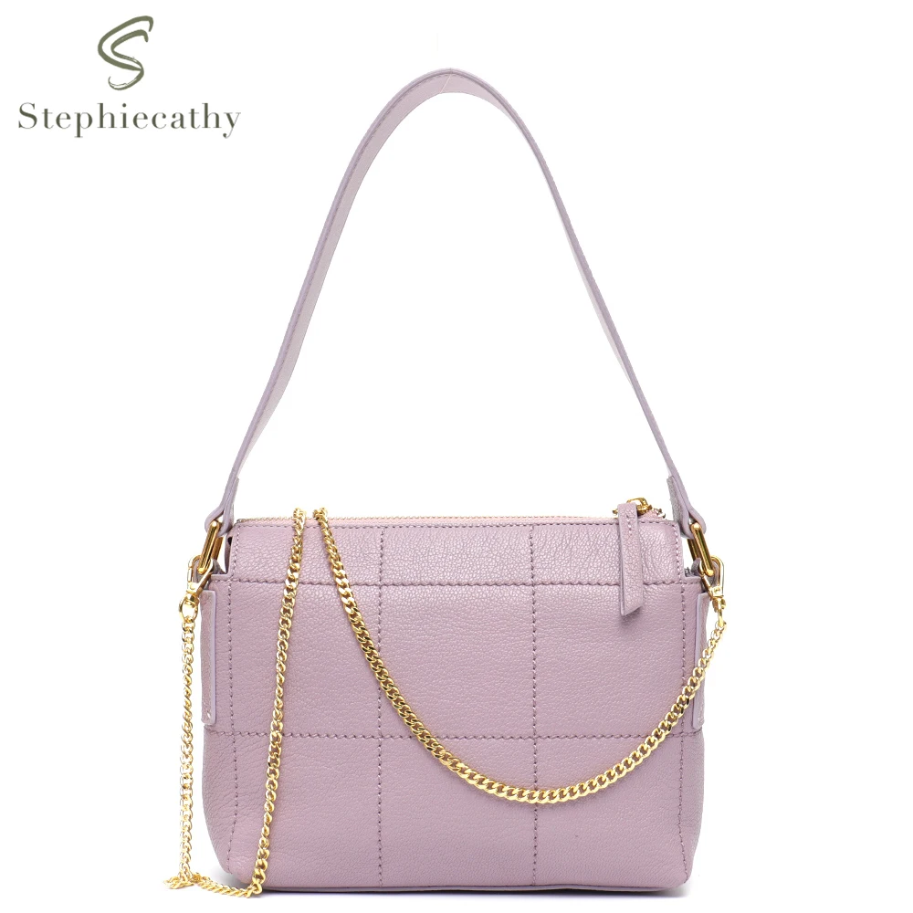 

SC Women Fashion Designer Genuine Leather Underarm Handbag Luxury Chain Crossbody Shoulder Bag Plaid Thread Pattern Pillow Purse