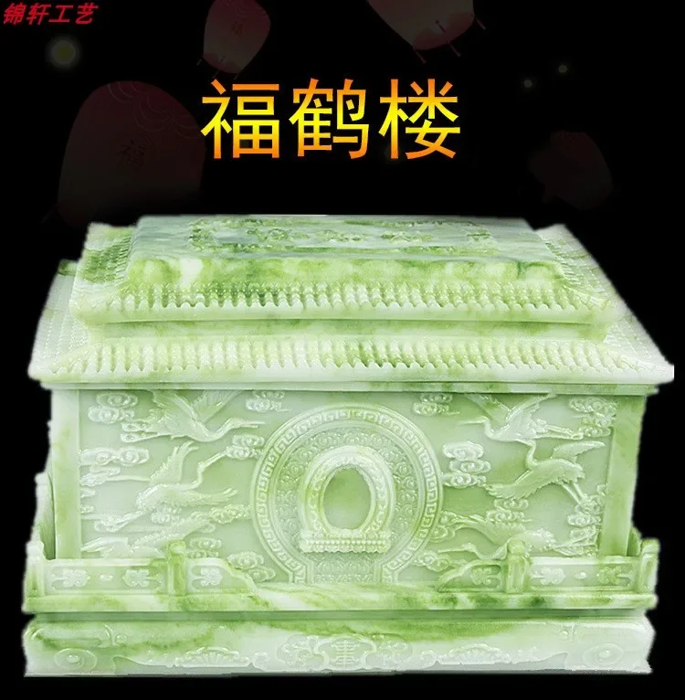 Urn crystal jade high-grade moisture-proof box for men and women life box urn coffin white marble carving funeral supplies.