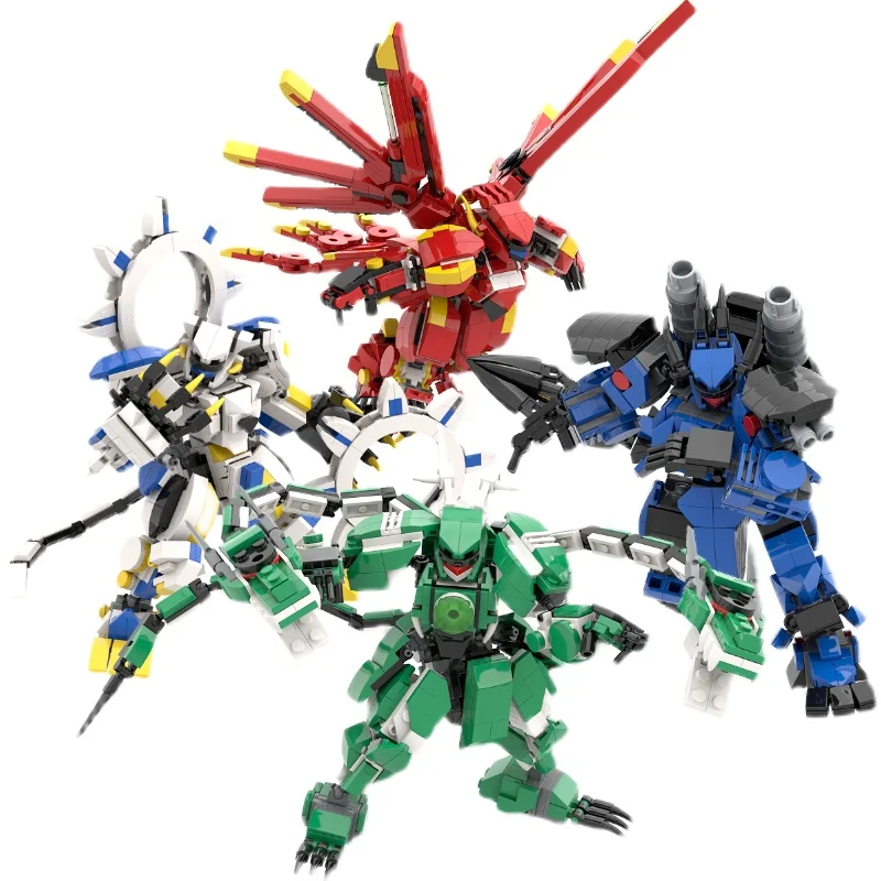 4Types DIY STEM MOC Mythical Beast Mecha Model Small Particle Building Blocks Toys