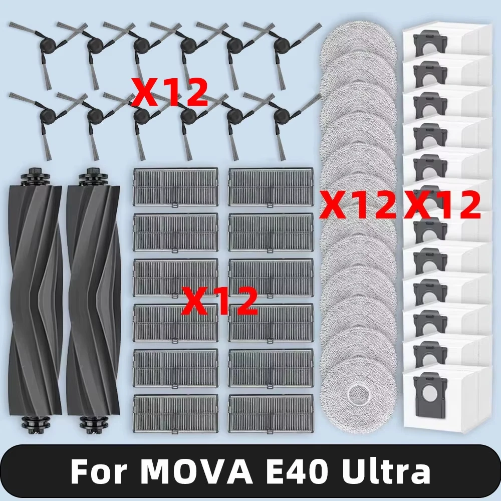 Pièces de rechange compatibles pour ( MOVA E40 Ultra ), accessoires, brosse latérale principale, filtre HEPA, sac à poussière en tissu