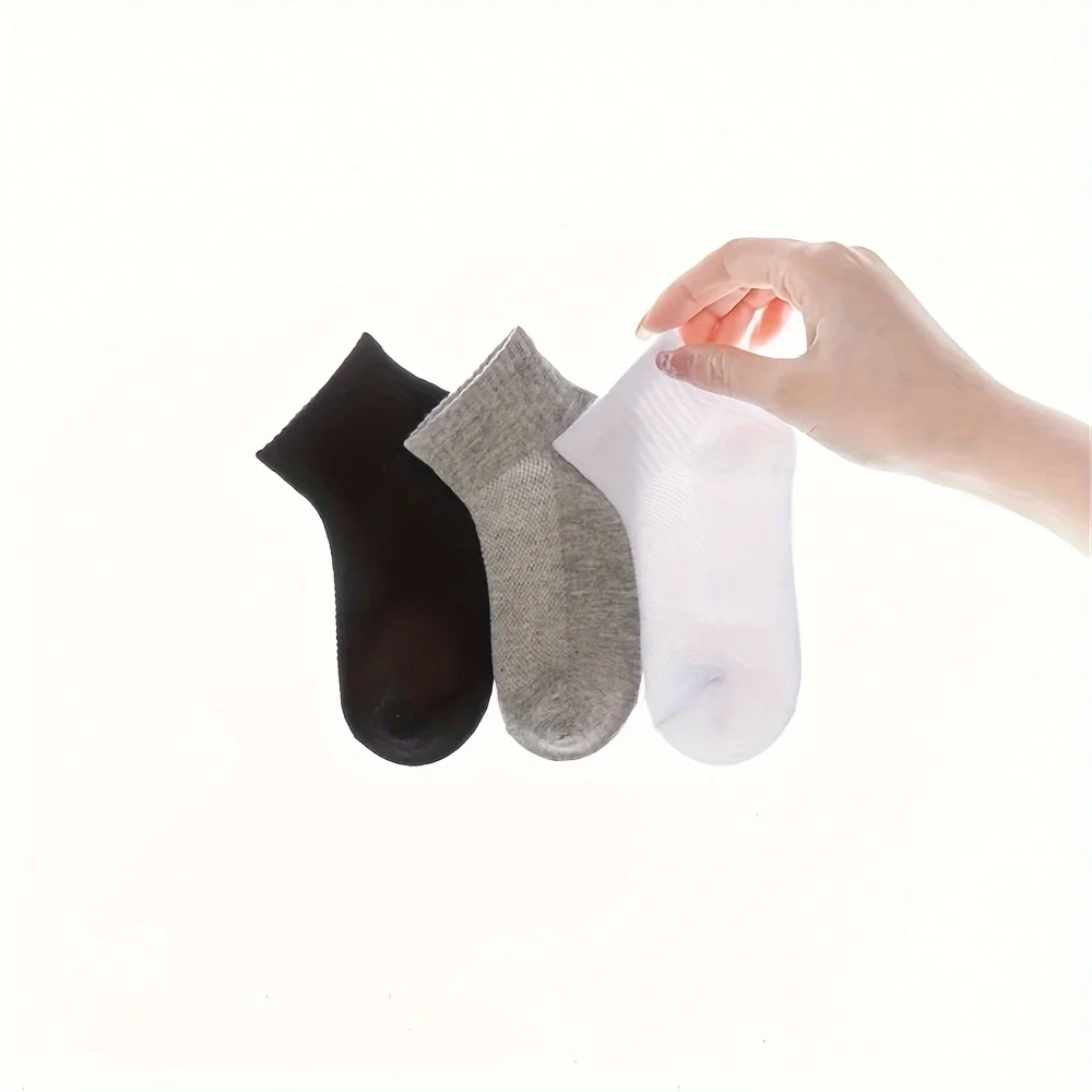 6 pairs of unisex solid color mesh cotton socks for boys and girls, spring and summer casual and comfortable short socks, studen