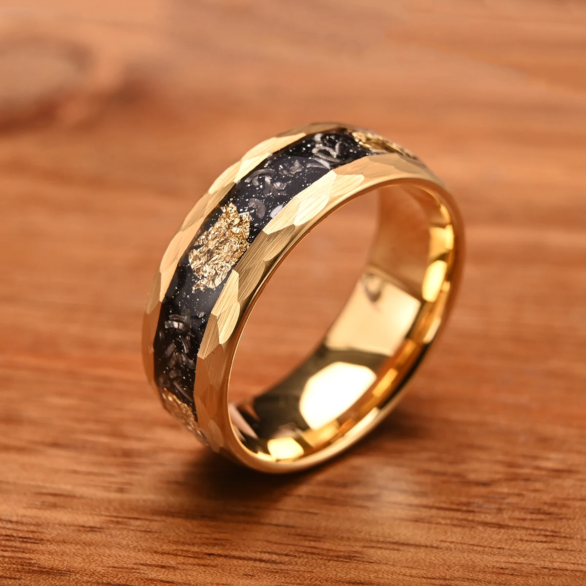 8/6MM Gold Hammered Men's Tungsten Carbide Wedding Bands Inlay Gold Foil Luxury Engagement Promise Rings Anniversary Daily Ring