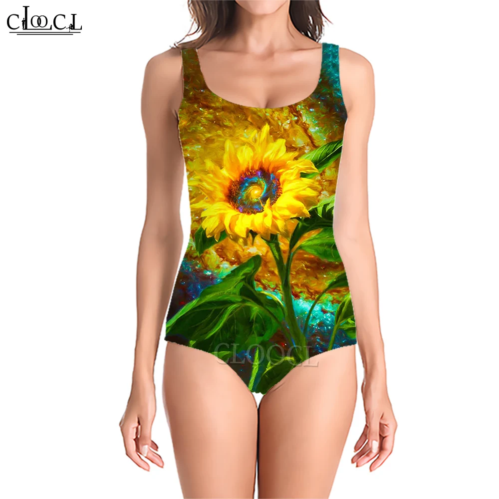 CLOOCL Women One-Piece Swimsuit Fantastic Sunflowers Print Swimming Push Up Sportswear Sleeveless Art Bathing Suit New 2023