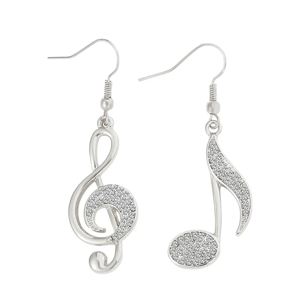 

Music Note Earrings Golden and Silver Color Alloy Earbob Elegant Girls Ears Decor Rhinestones Eardrops Ladies Fashion Jewelry