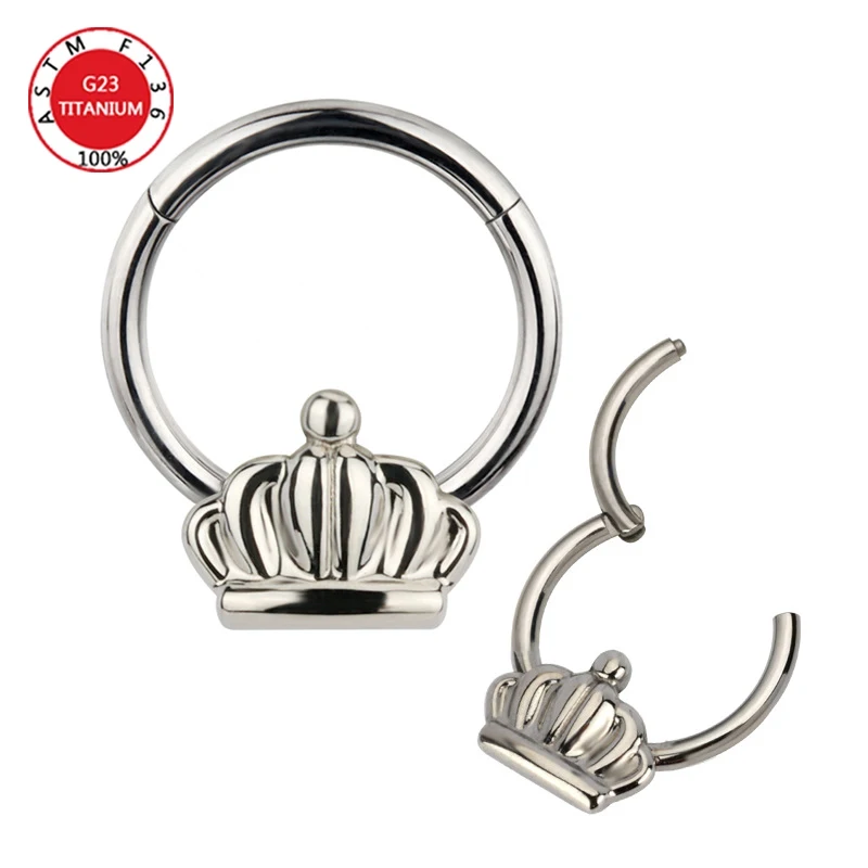 Segment Piercings Nose Ring Clicker Ear Tragus F136 Titanium Hinged Little Crown and Dog Claw Septum Cartilag Women Body Jewelry