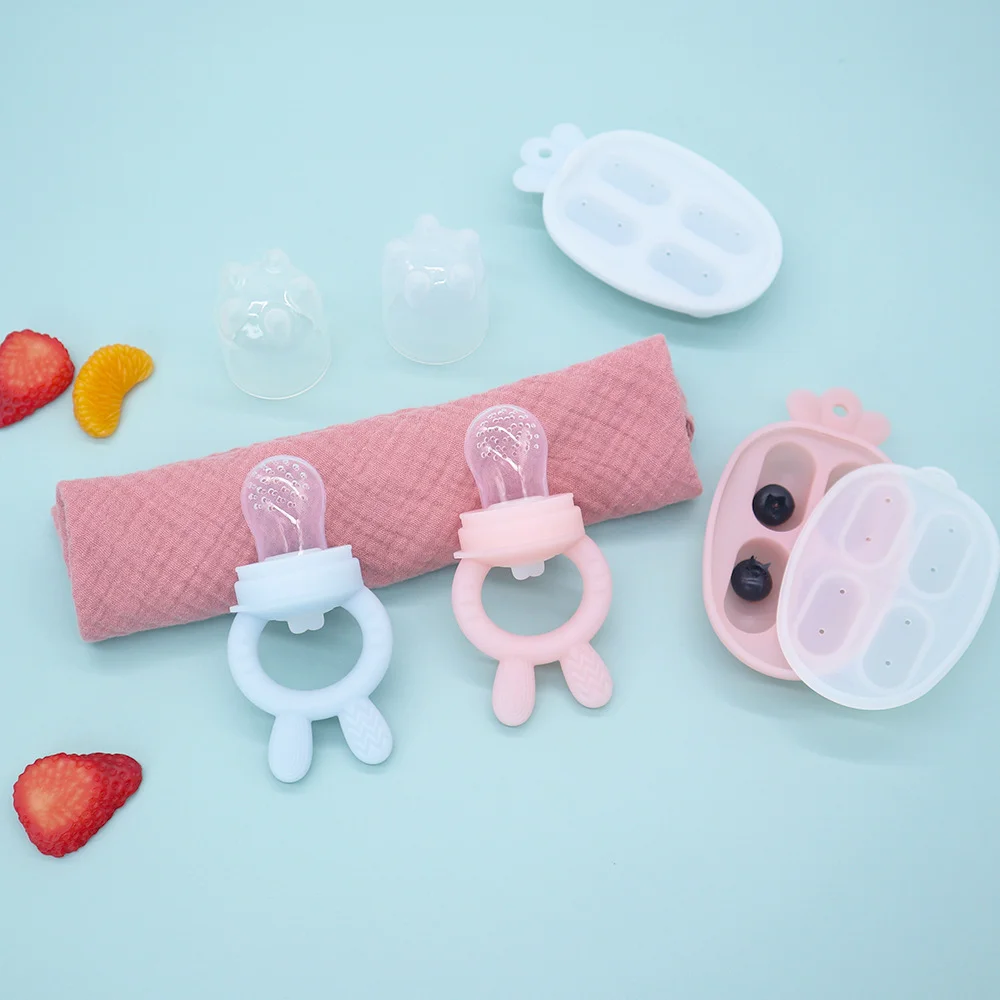 Cute Baby Fruit and Vegetable Teether Toy Food Supplement Bite Le Silicone Baby Feeding Tableware Ice Cream Mold Baby Stuff