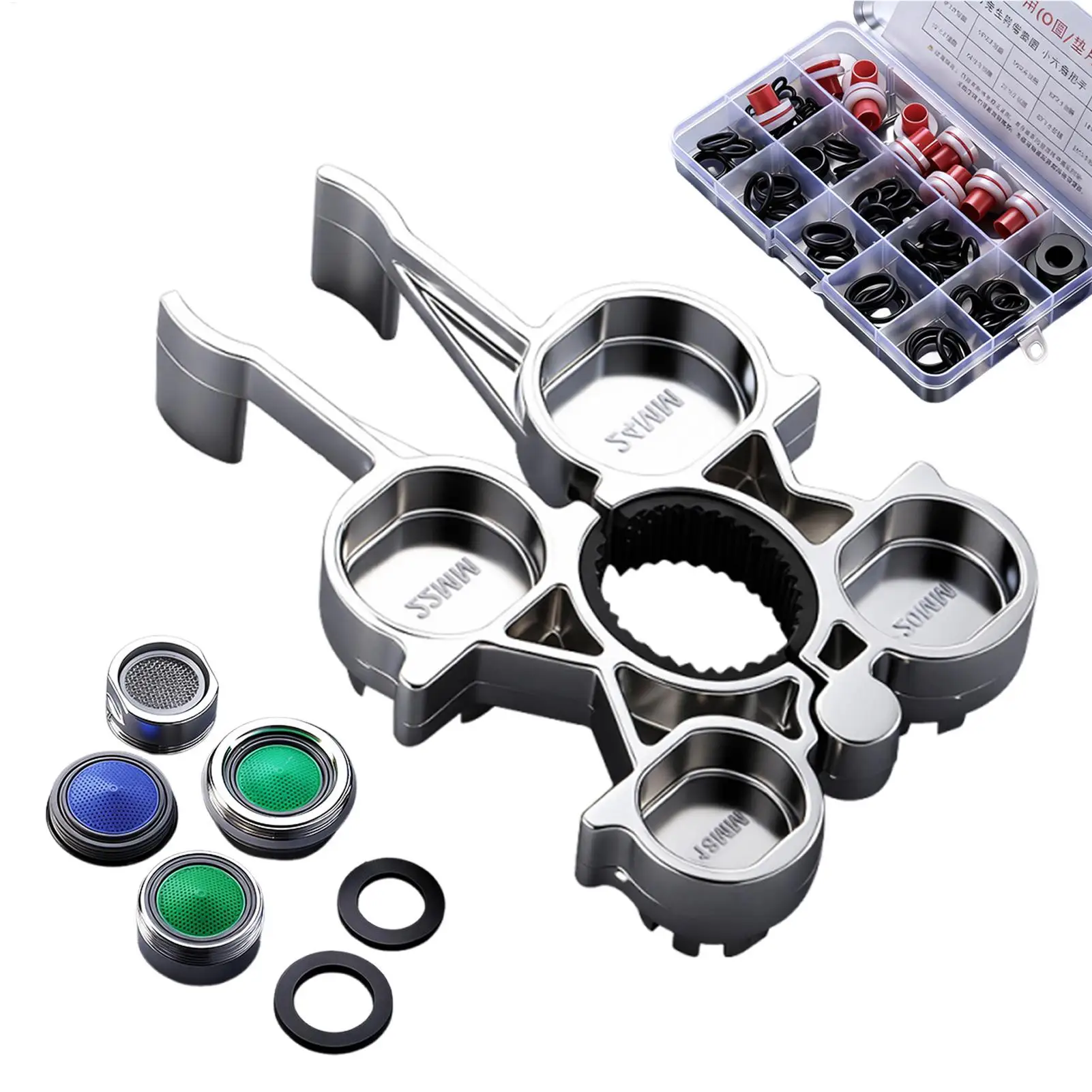 

Инструмент для снятия аэратора в форме гитары с противоскользящей рукояткой, 4 сменными насадками и аксессуарами для установки, для аэратора для раковины